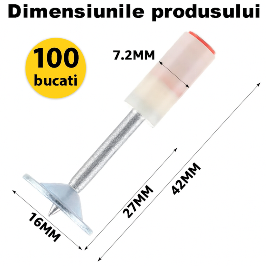Set 100 Cuie Tip Ciupercă Autopropulsare Pistol Oțel 7.2mm-2
