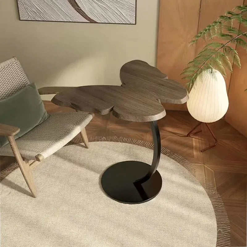 Măsuță decorativă în formă de fluture, blat aspect lemn și picior metalic, maro-negru-7