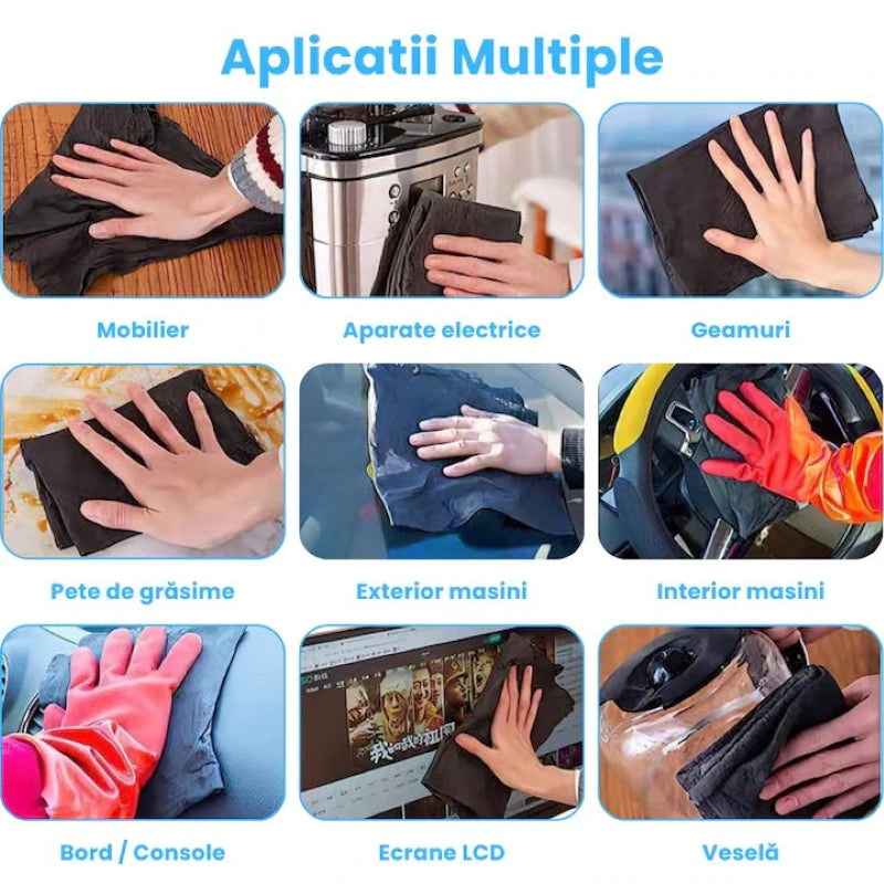 Set 10 Lavete Magice Microfibră 30x30cm Curățare Fără Urme Gri-4