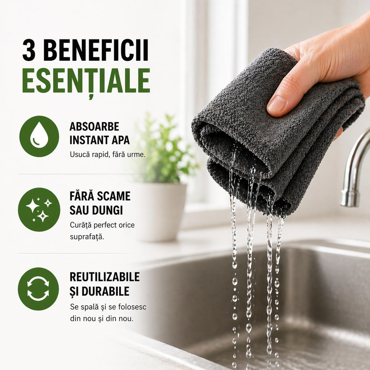 Set 10 Lavete Magice Microfibră 30x30cm Curățare Fără Urme Gri