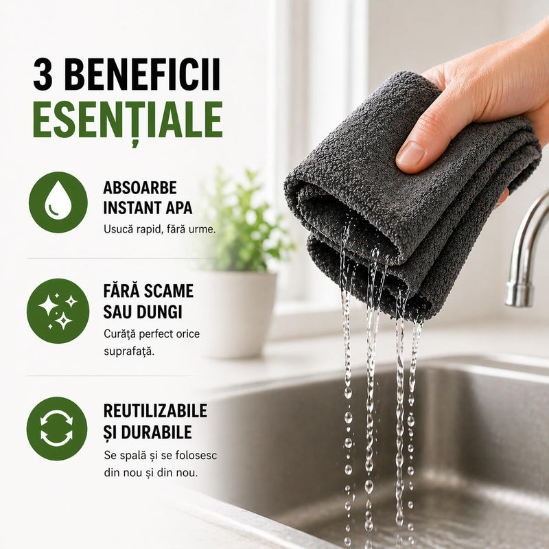 Set 10 Lavete Magice Microfibră 30x30cm Curățare Fără Urme Gri-2