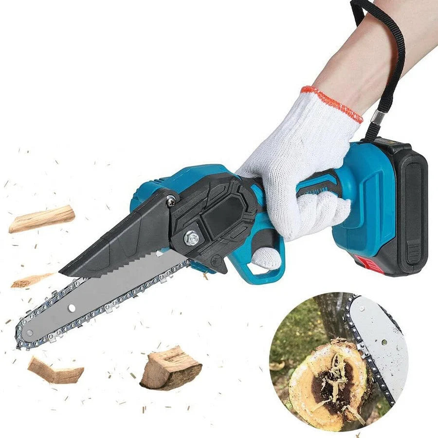 Mini Fierastrau Electric 48V cu Lant 6 inch si 2 Acumulatori-4