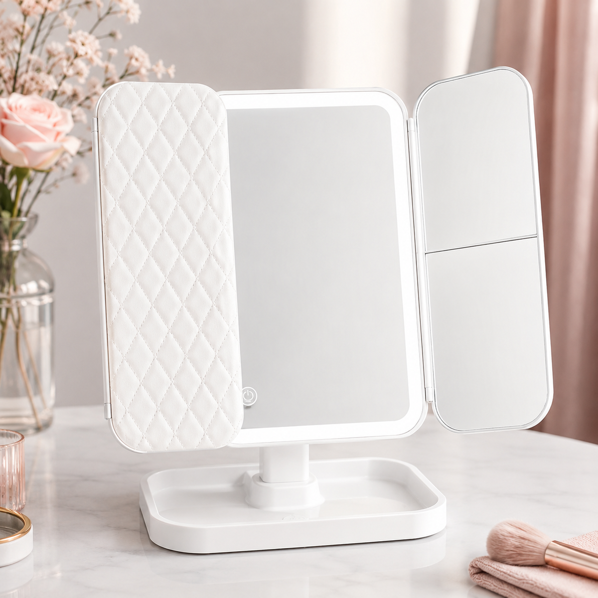 Oglindă cosmetică pentru machiaj cu LED, mărire 2X, 3X, control tactil, 3 tipuri de lumină