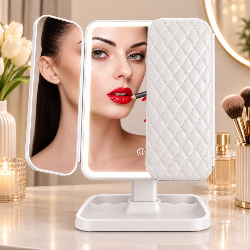 Oglindă cosmetică pentru machiaj cu LED, mărire 2X, 3X, control tactil, 3 tipuri de lumină-1