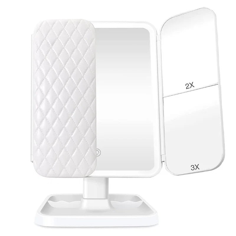 Oglindă cosmetică pentru machiaj cu LED, mărire 2X, 3X, control tactil, 3 tipuri de lumină-4
