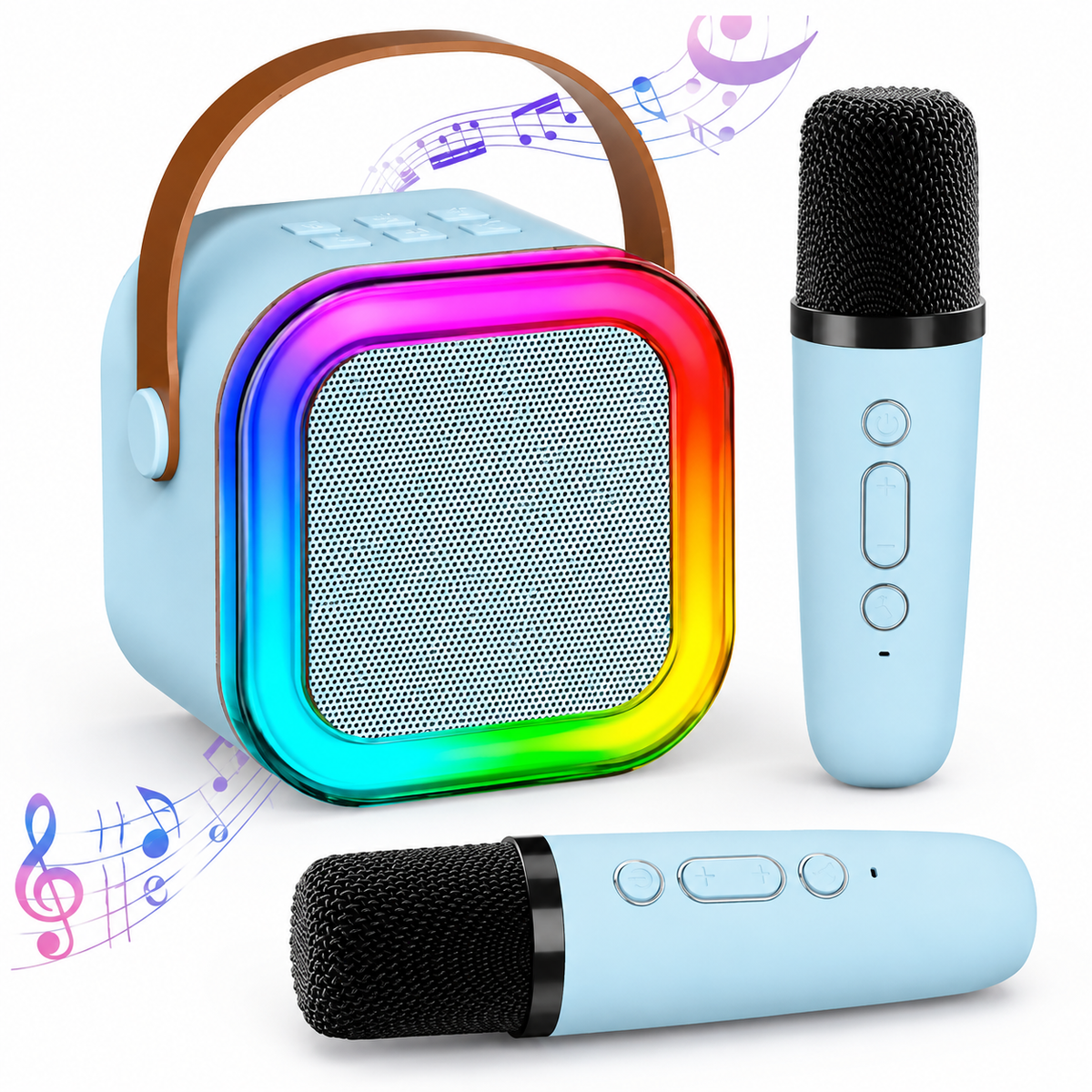 Boxă Karaoke Portabilă cu 2 Microfoane Wireless, Bluetooth și Lumini RGB-3