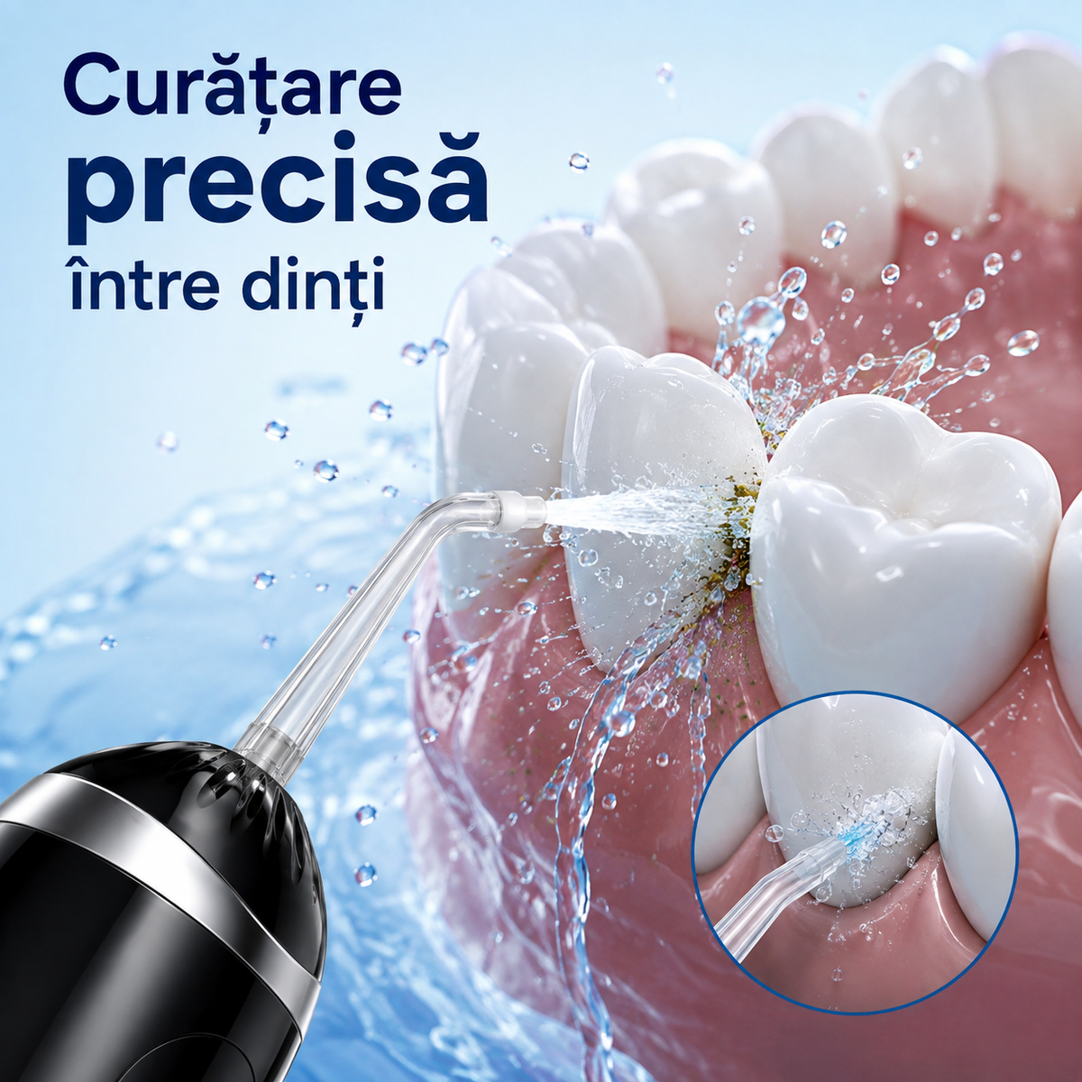 Irigator Oral Portabil cu 6 Duze, 4 Moduri, Rezervor 200 ml, IPX6-7