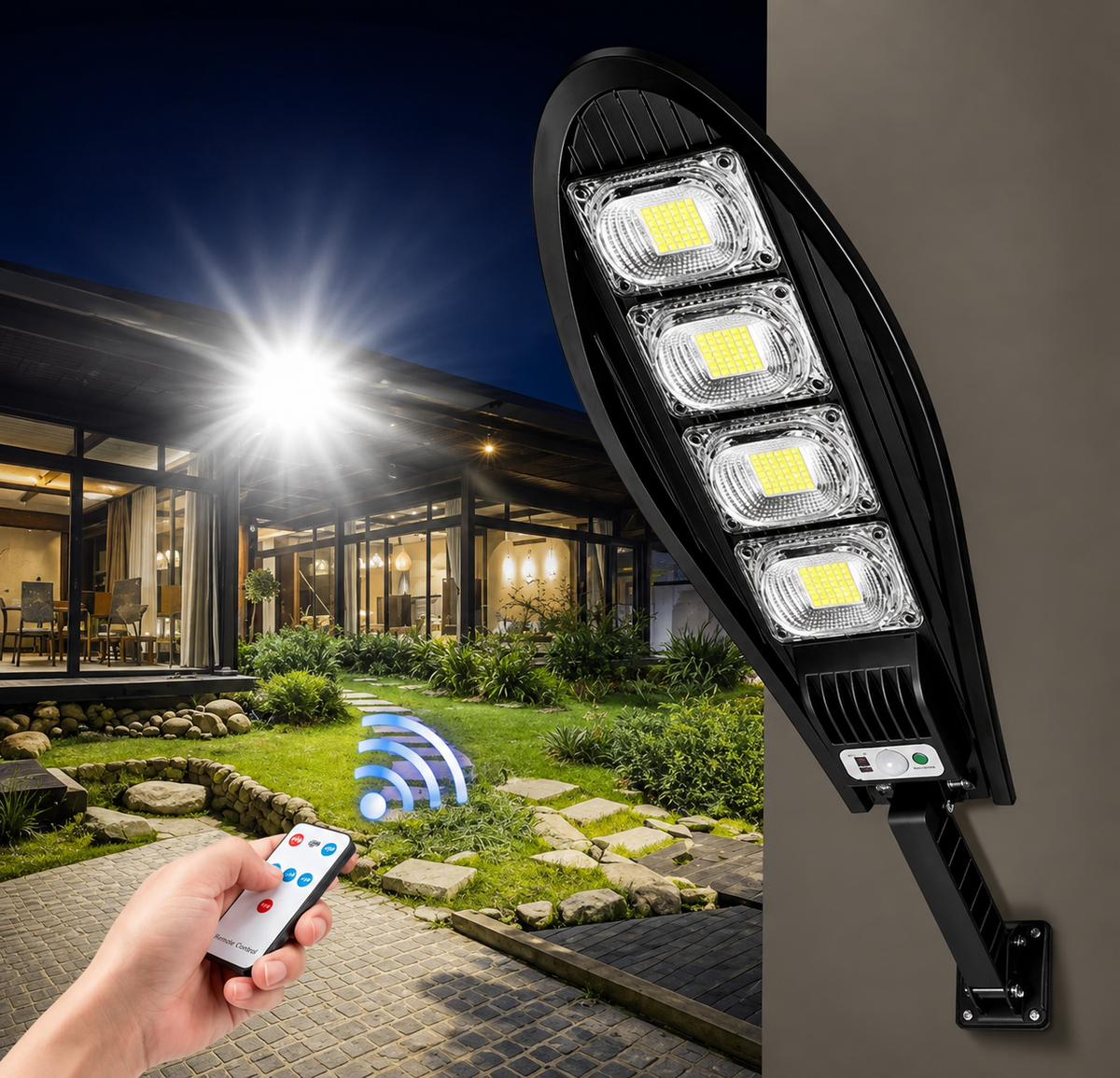 Lampă Solară de Exterior 168 LED cu Senzor de Mișcare, Telecomandă, 3 Moduri, IP65
