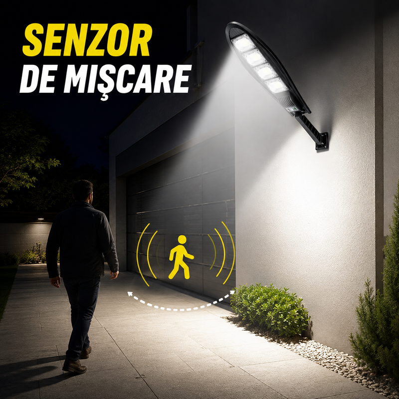 Lampă Solară de Exterior 168 LED cu Senzor de Mișcare, Telecomandă, 3 Moduri, IP65-4