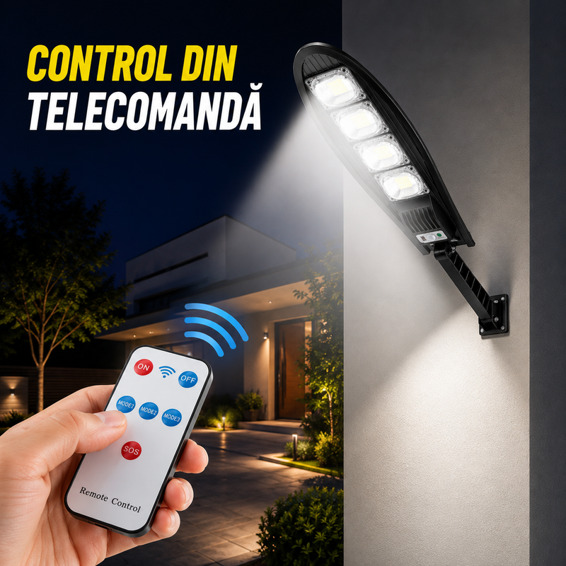 Lampă Solară de Exterior 168 LED cu Senzor de Mișcare, Telecomandă, 3 Moduri, IP65-5