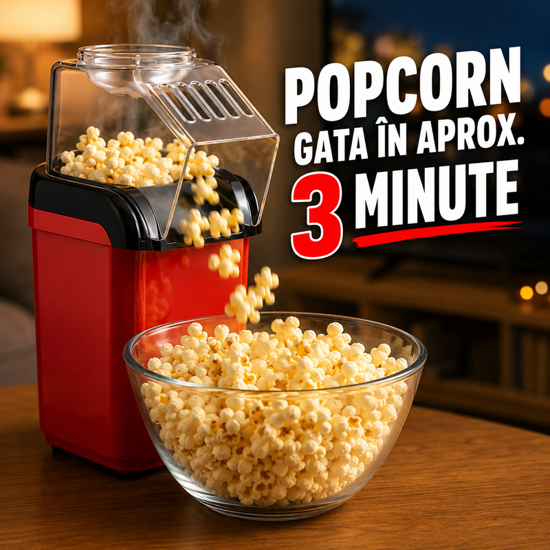 Aparat de Făcut Popcorn fără Ulei, 1200W, Preparare Rapidă în 3 Minute-3