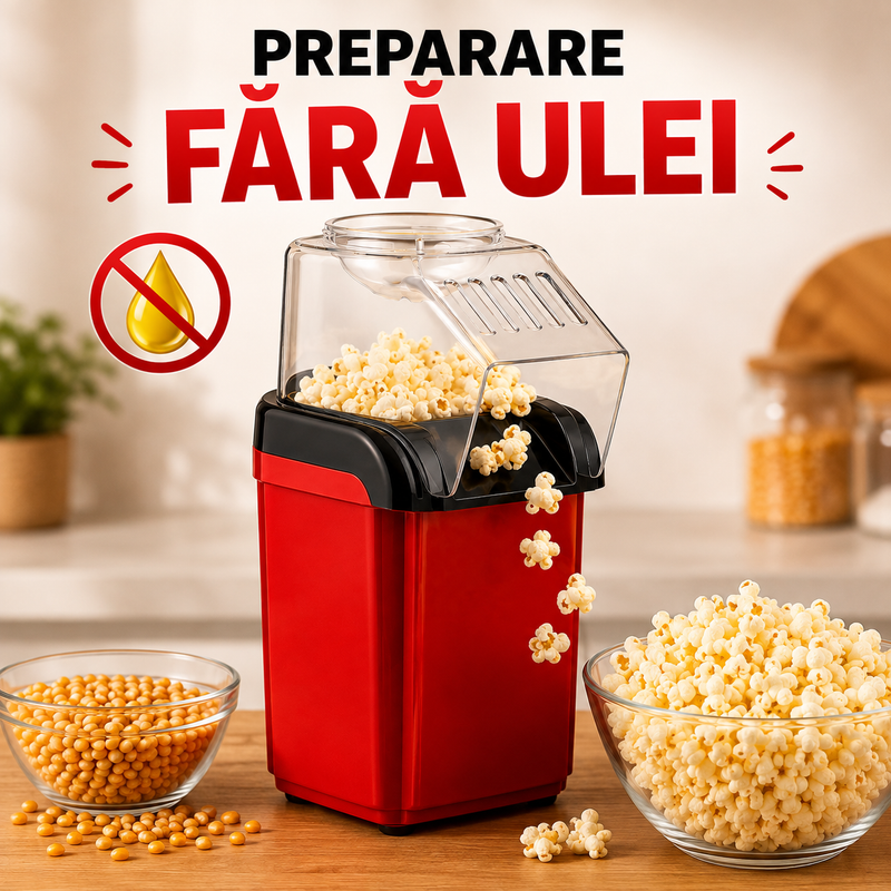 Aparat de Făcut Popcorn fără Ulei, 1200W, Preparare Rapidă în 3 Minute-4
