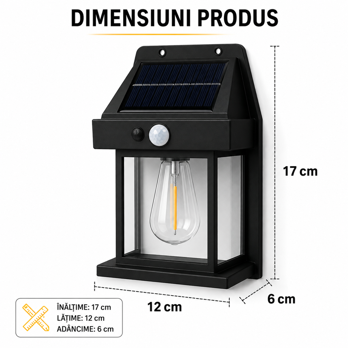 Lampă Solară de Perete în Formă de Felinar, cu Senzor de Mișcare, 18W-7
