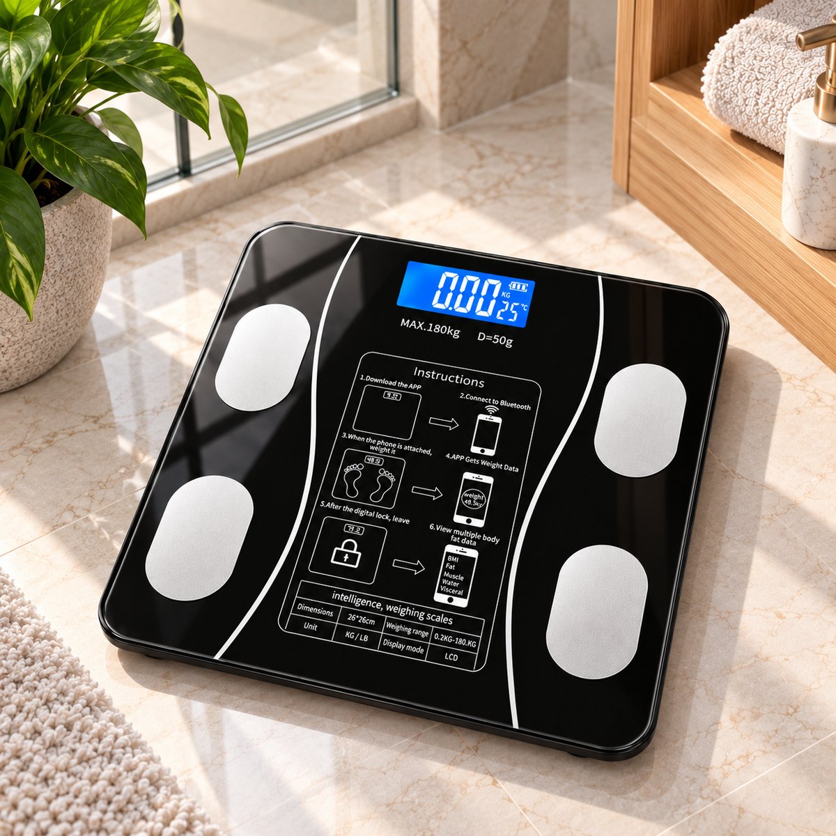 Cântar Inteligent Corporal cu Aplicație Bluetooth, 17 Măsurători, 180 kg-5