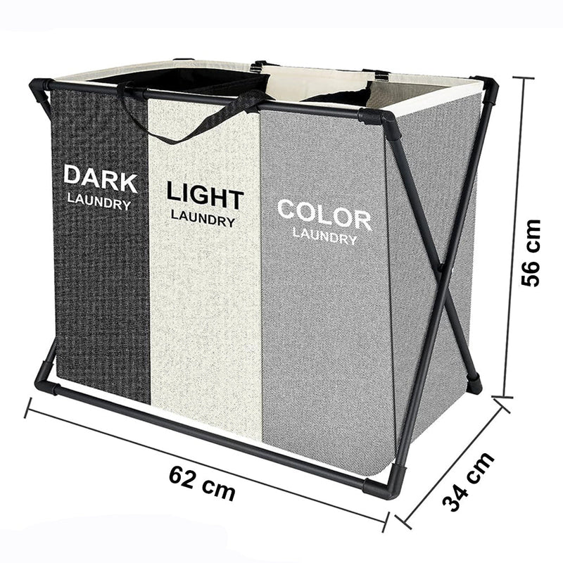 Cos de Rufe Pliabil, 3 Compartimente pentru Sortare, 62x34x56 cm-4