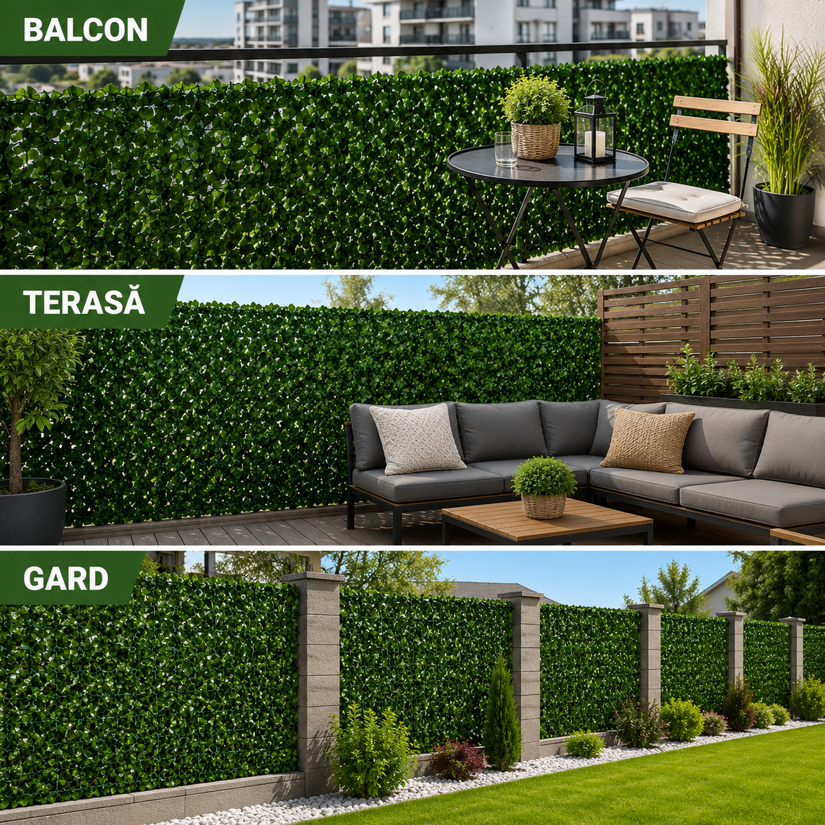 Gard Viu Artificial 1 × 3 m, Plasă Flexibilă pentru Balcon, Terasă și Gard, Verde-6