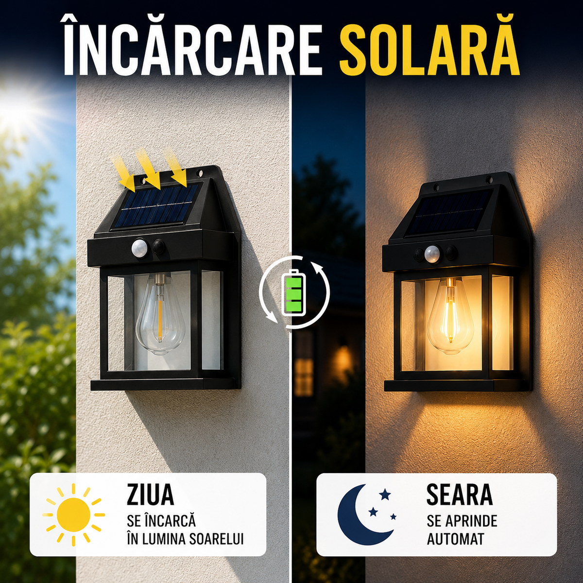 Lampă Solară de Perete în Formă de Felinar, cu Senzor de Mișcare, 18W-4
