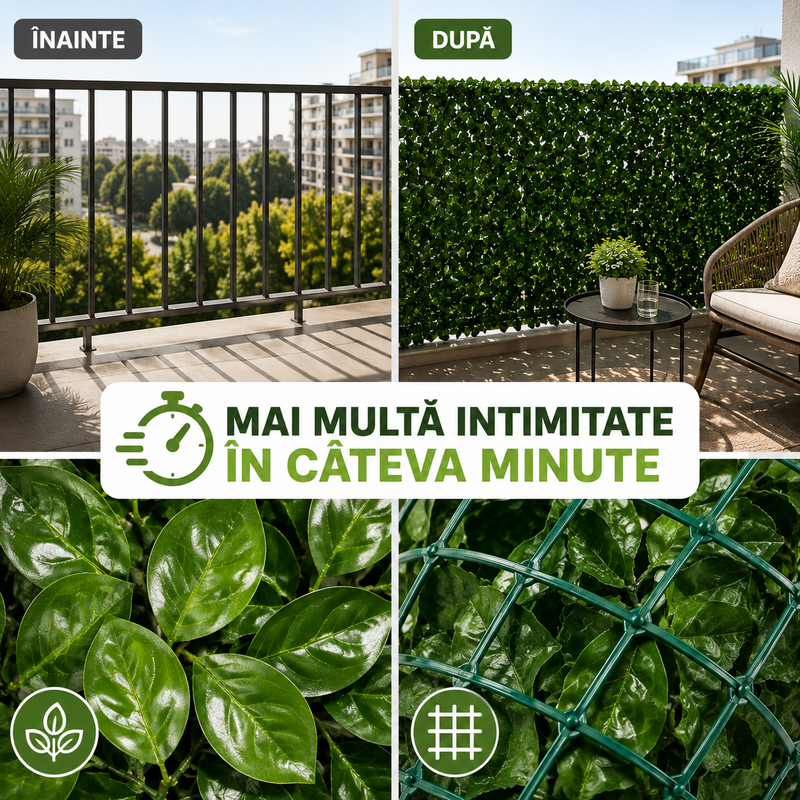 Gard Viu Artificial 1 × 3 m, Plasă Flexibilă pentru Balcon, Terasă și Gard, Verde-7