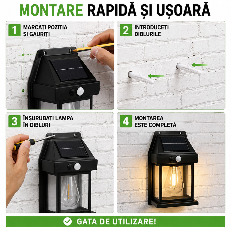 Lampă Solară de Perete în Formă de Felinar, cu Senzor de Mișcare, 18W-8