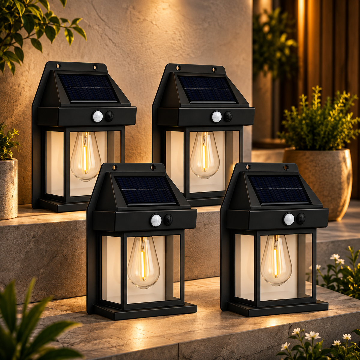 Lampă Solară de Perete în Formă de Felinar, cu Senzor de Mișcare, 18W