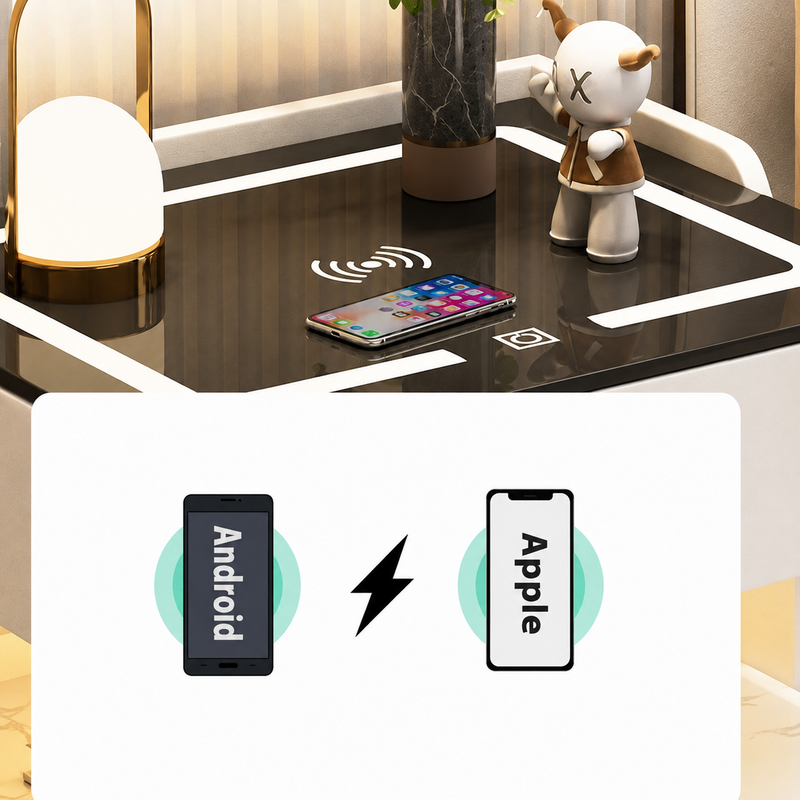 Noptieră inteligentă cu încărcare wireless, iluminare LED și 3 sertare, 55 x 40 x 50 cm-7