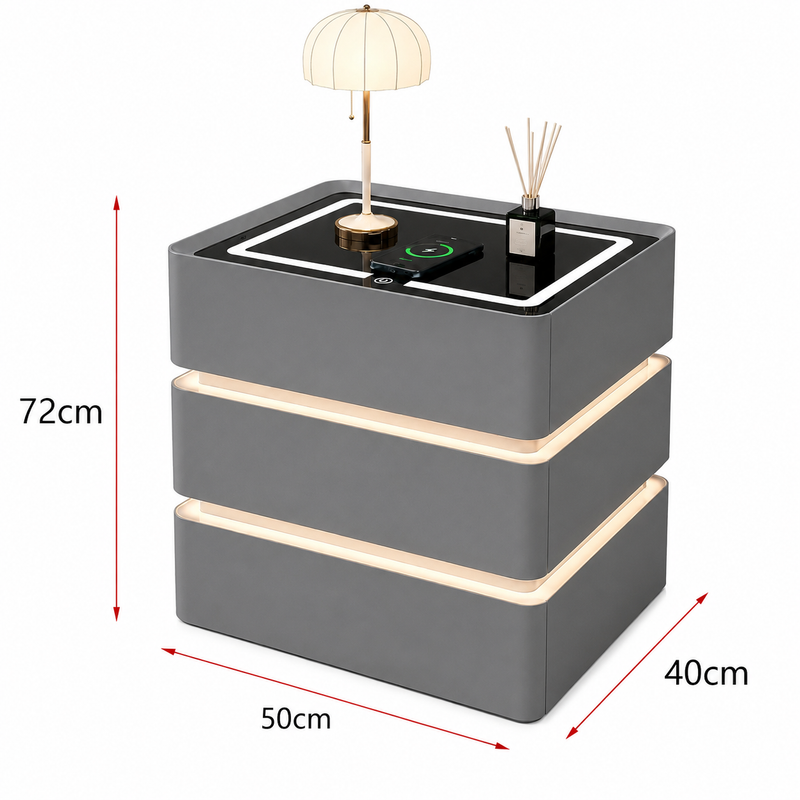 Noptieră Smart Premium cu 3 Sertare, Încărcare Wireless, Port USB, 2 Boxe Bluetooth și LED-6