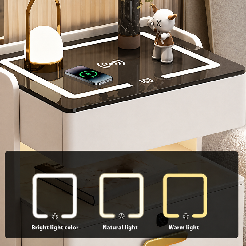 Noptieră inteligentă cu încărcare wireless, iluminare LED și 3 sertare, 55 x 40 x 50 cm-8