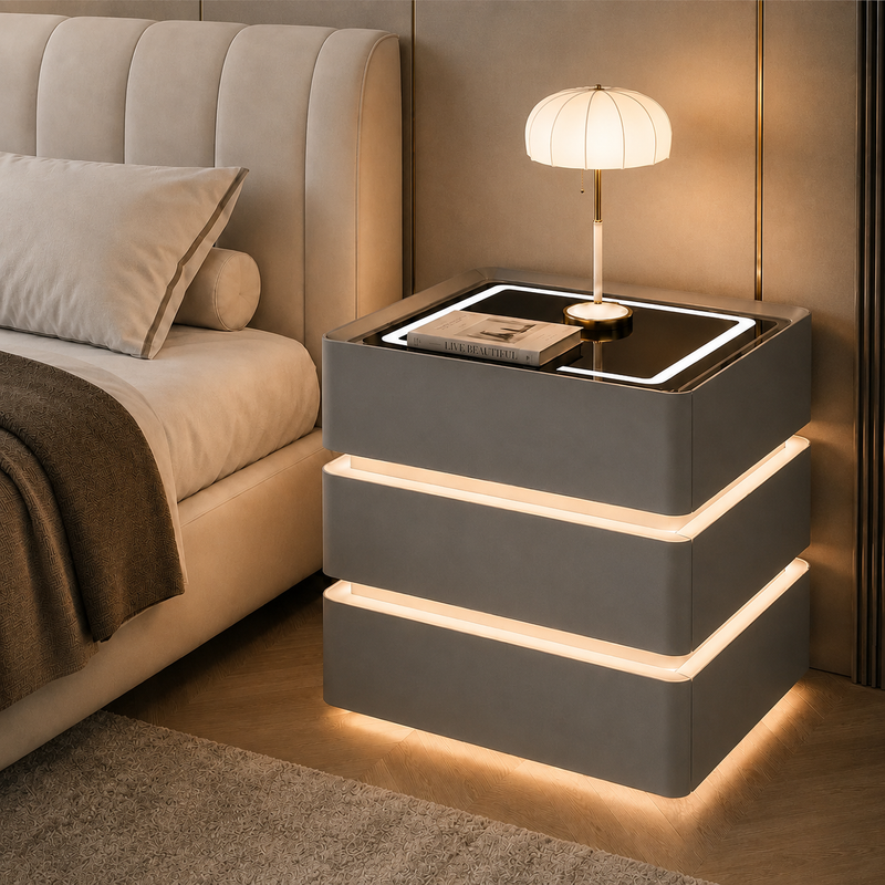 Noptieră Smart Premium cu 3 Sertare, Încărcare Wireless, Port USB, 2 Boxe Bluetooth și LED-9