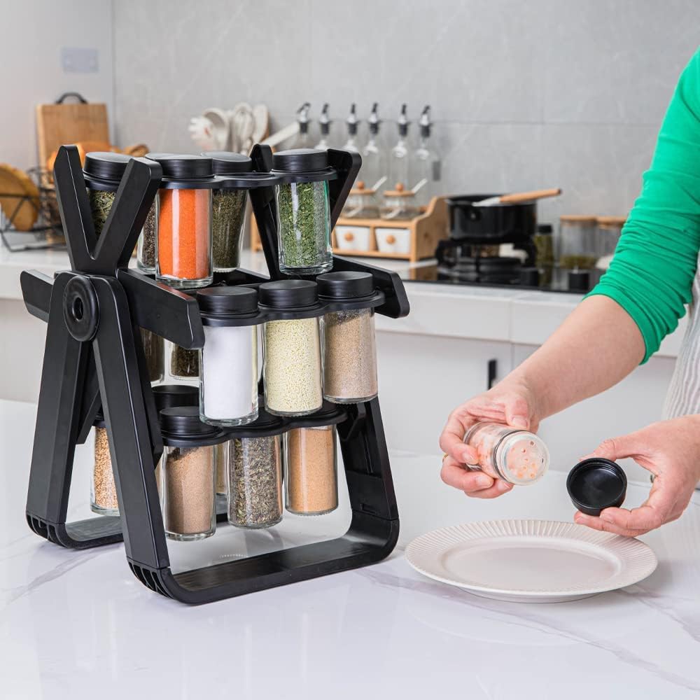 Set 18 Recipiente pentru Condimente cu Suport Rotativ 360°, 34x23 cm-2