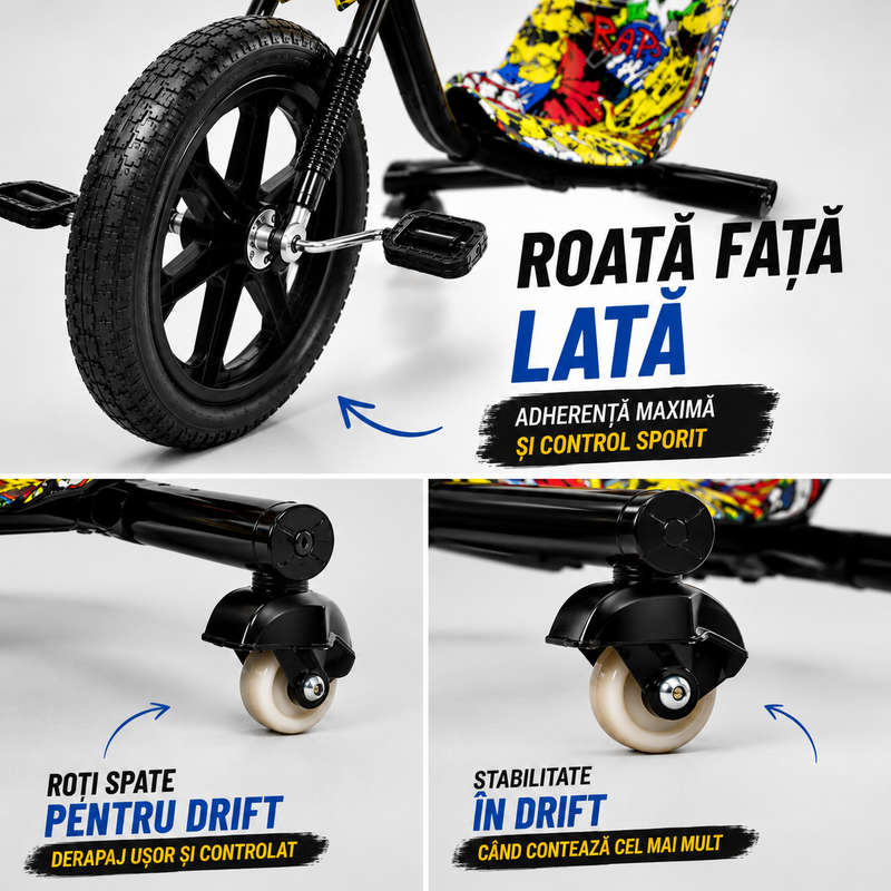 Tricicletă Drift pentru Copii cu Cadru Reglabil în 6 Trepte și Pedale Antiaderente-15