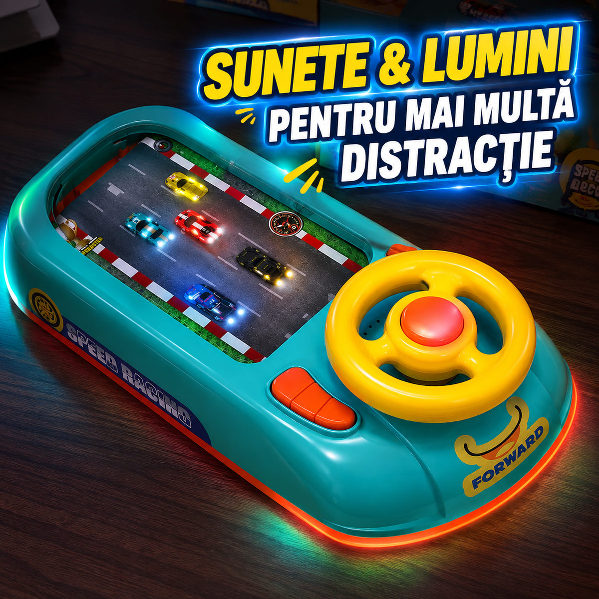Volan de Jucărie cu Circuit de Curse, Sunete și Lumini, 2 Viteze-2