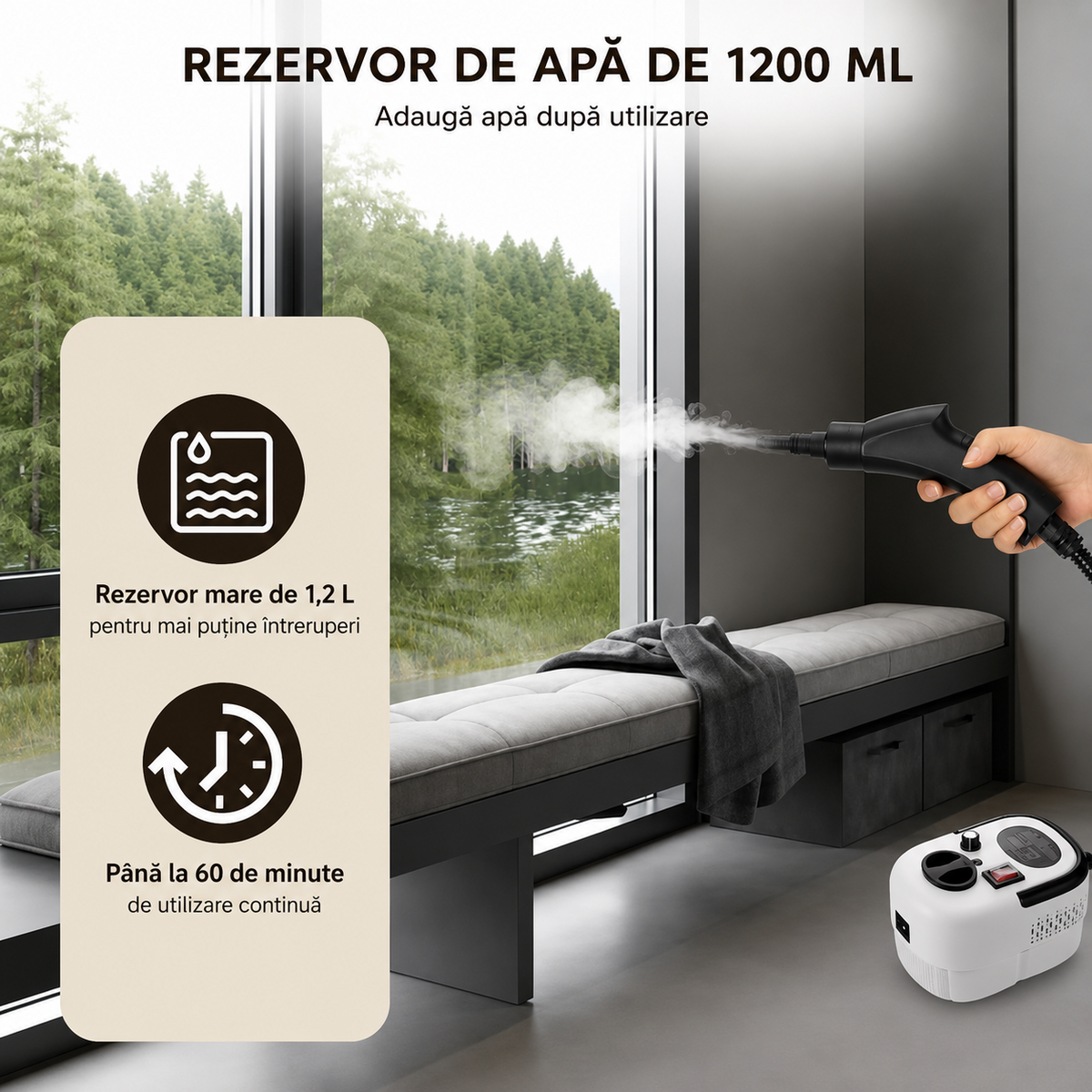 Aparat Curățat cu Abur 2500W 14 Accesorii 6 Trepte 1200 ml Alb-2