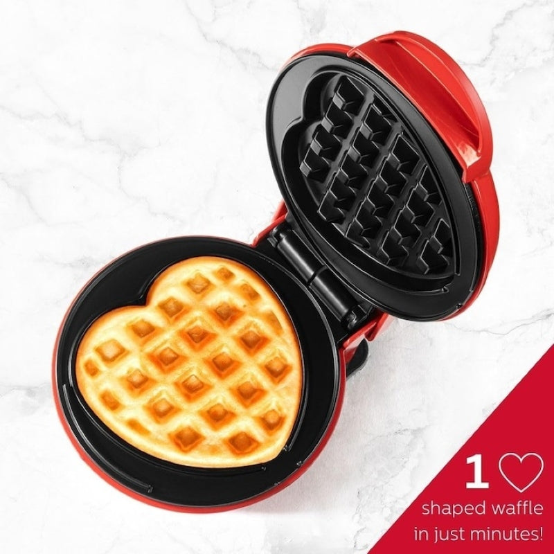 Aparat Mini Vafe Formă Inimă 350W Antiaderent Roșu/Negru-1