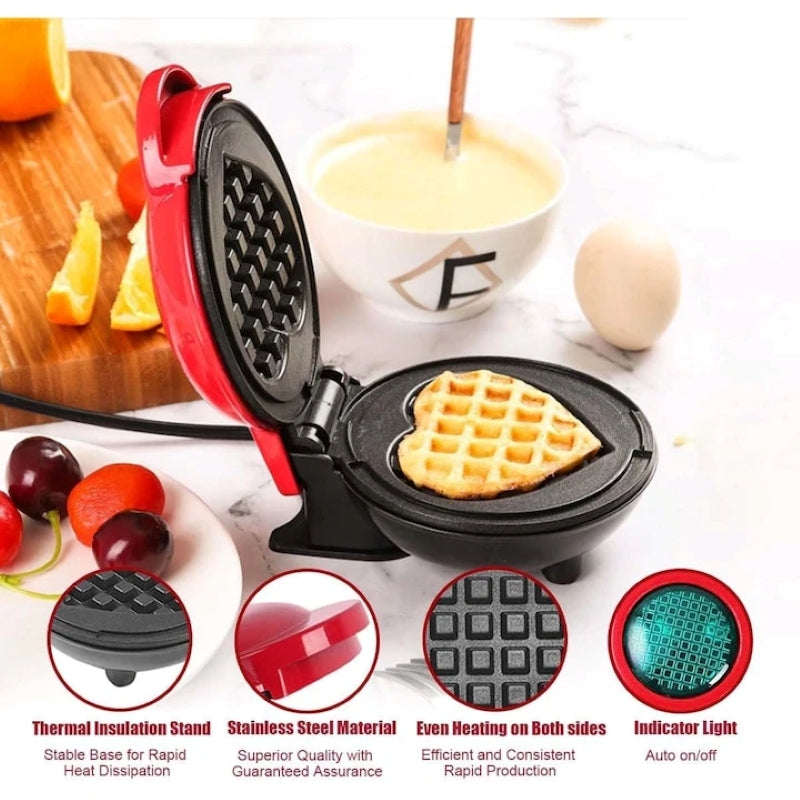Aparat Mini Vafe Formă Inimă 350W Antiaderent Roșu/Negru-3