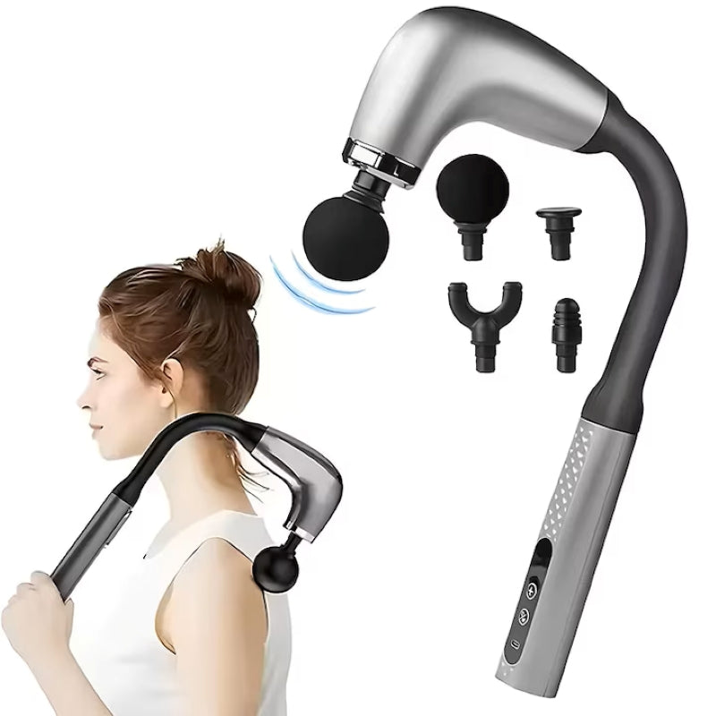 Aparat Masaj Muscular Spate Gât Mâner Extensibil 9 Trepte 4 Capete Argintiu-1