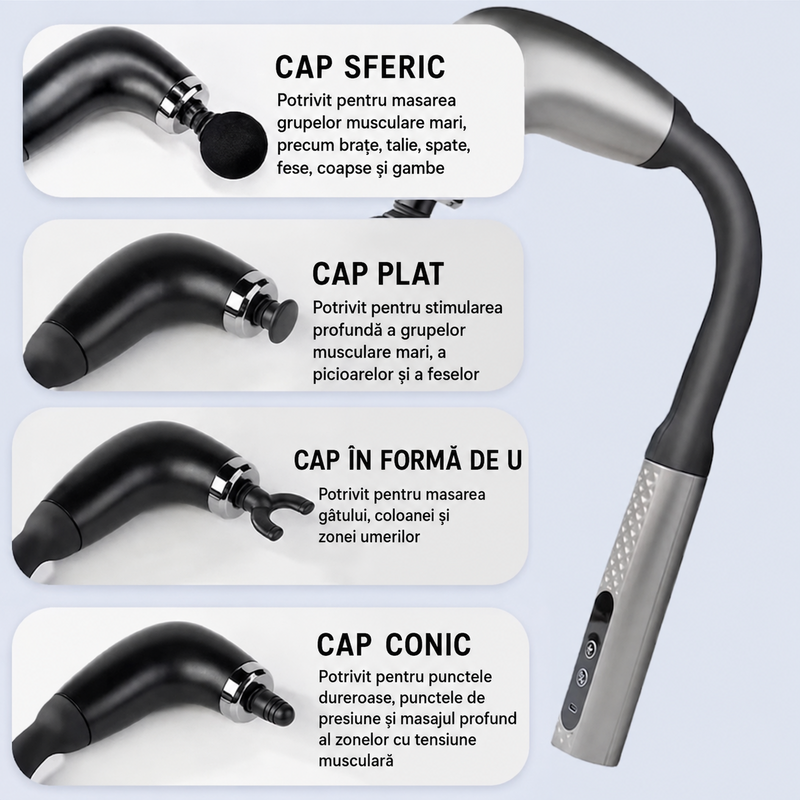 Aparat Masaj Muscular Spate Gât Mâner Extensibil 9 Trepte 4 Capete Argintiu-2