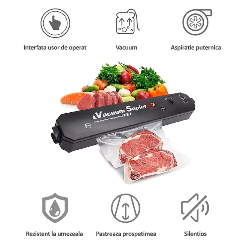 Aparat Vidat Sigilat Alimente 90W Lățime 28 cm 10 Pungi Negru-3