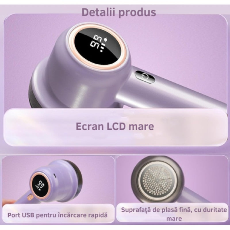 Aparat Electric Curățat Scame Afișaj LED 3 Trepte 6 Tăișuri Inox, Mov-4