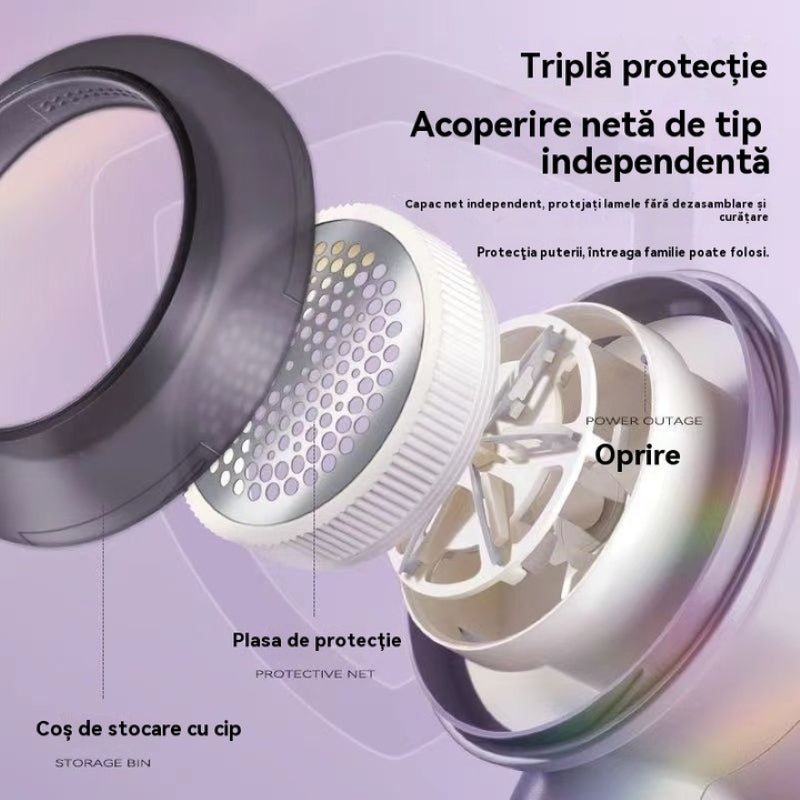 Aparat Electric Curățat Scame Afișaj LED 3 Trepte 6 Tăișuri Inox, Mov