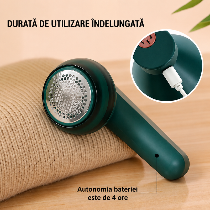 Aparat Electric Curățat Scame 6 Lame Reîncărcabil USB Verde-2
