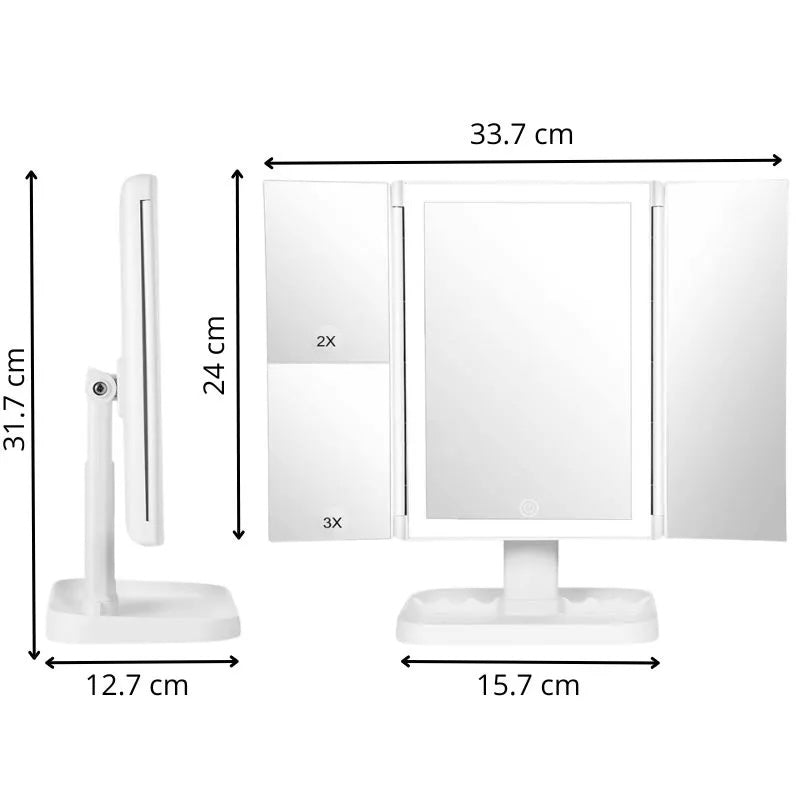 Oglindă cosmetică pentru machiaj cu LED, mărire 2X, 3X, control tactil, 3 tipuri de lumină-5