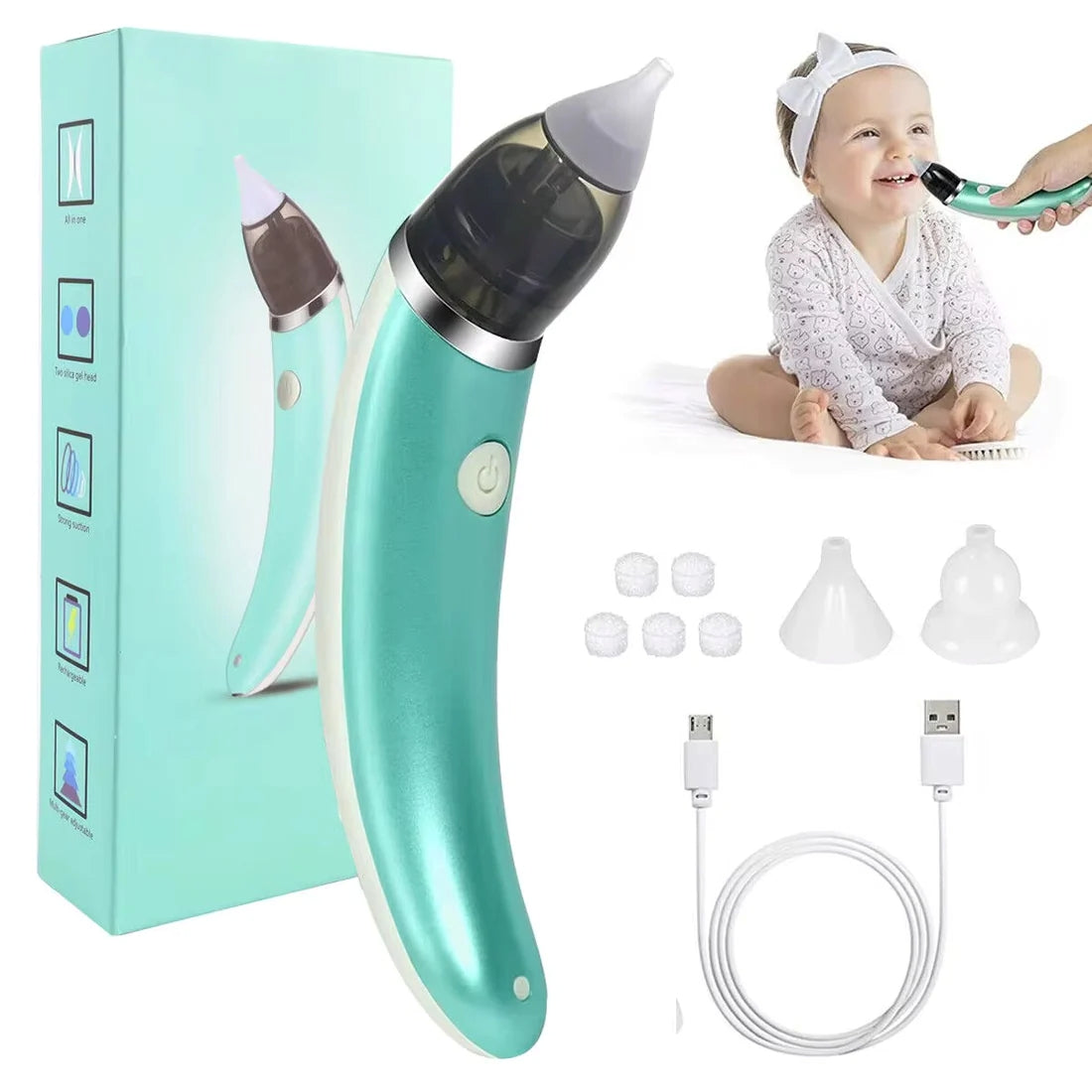 Aspirator Nazal Bebeluși Electric 5 Viteze 2 Capete Filtre USB
