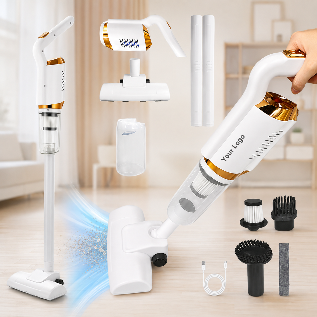 Aspirator vertical și de mână 2 în 1, fără fir, cu filtru detașabil și accesorii-5