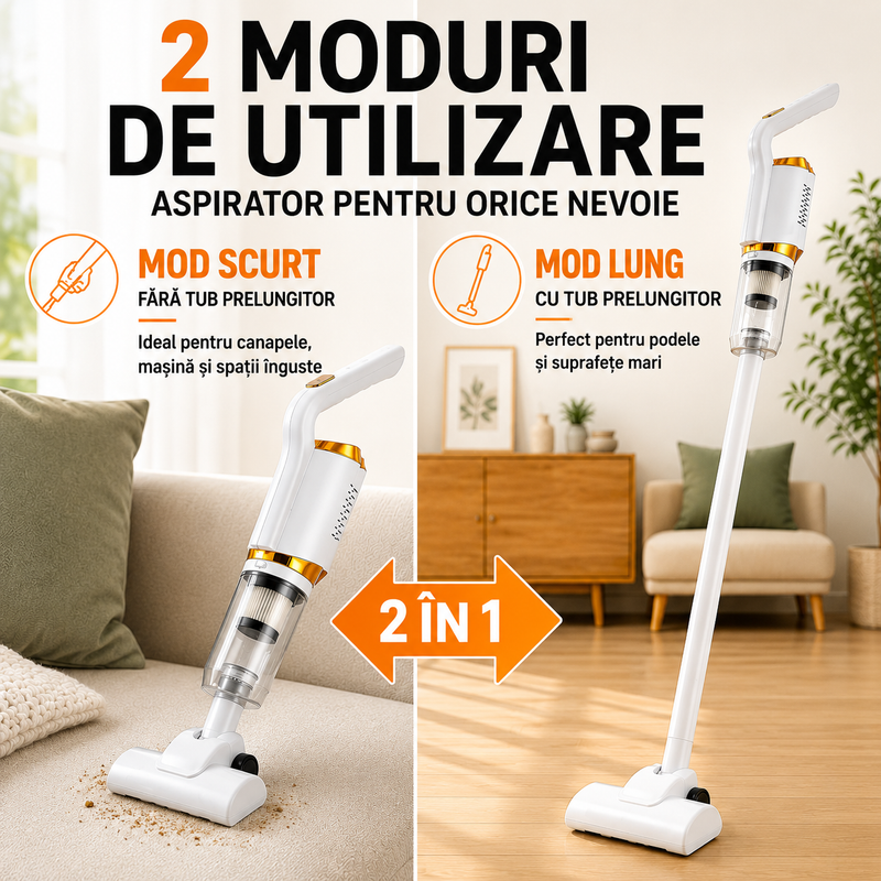 Aspirator vertical și de mână 2 în 1, fără fir, cu filtru detașabil și accesorii-2
