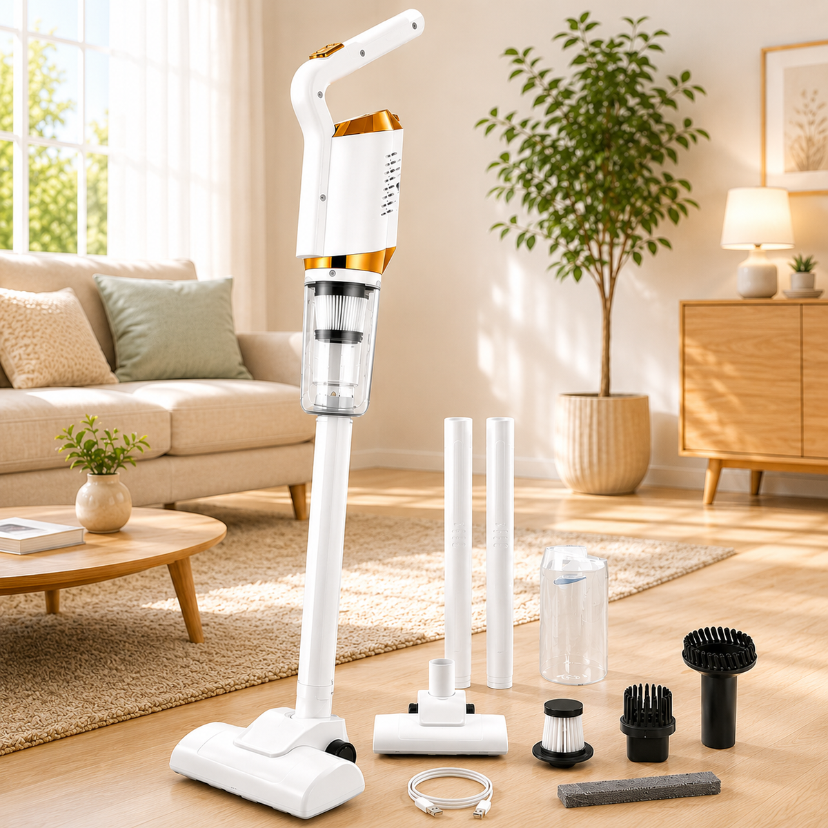 Aspirator vertical și de mână 2 în 1, fără fir, cu filtru detașabil și accesorii