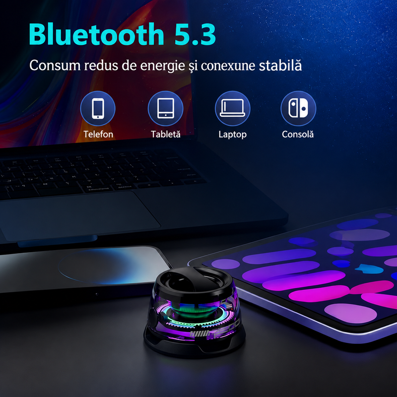 Boxă Portabilă Bluetooth 5.3 Atașare Magnetică IPX7 RGB 3D Negru-3