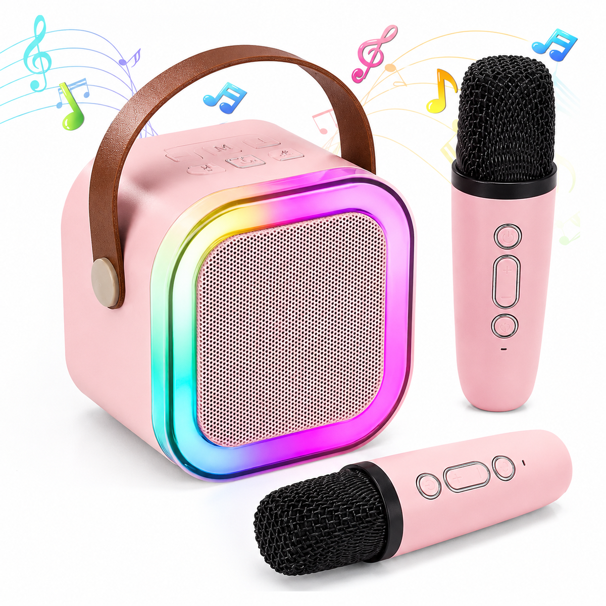 Boxă Karaoke Portabilă cu 2 Microfoane Wireless, Bluetooth și Lumini RGB