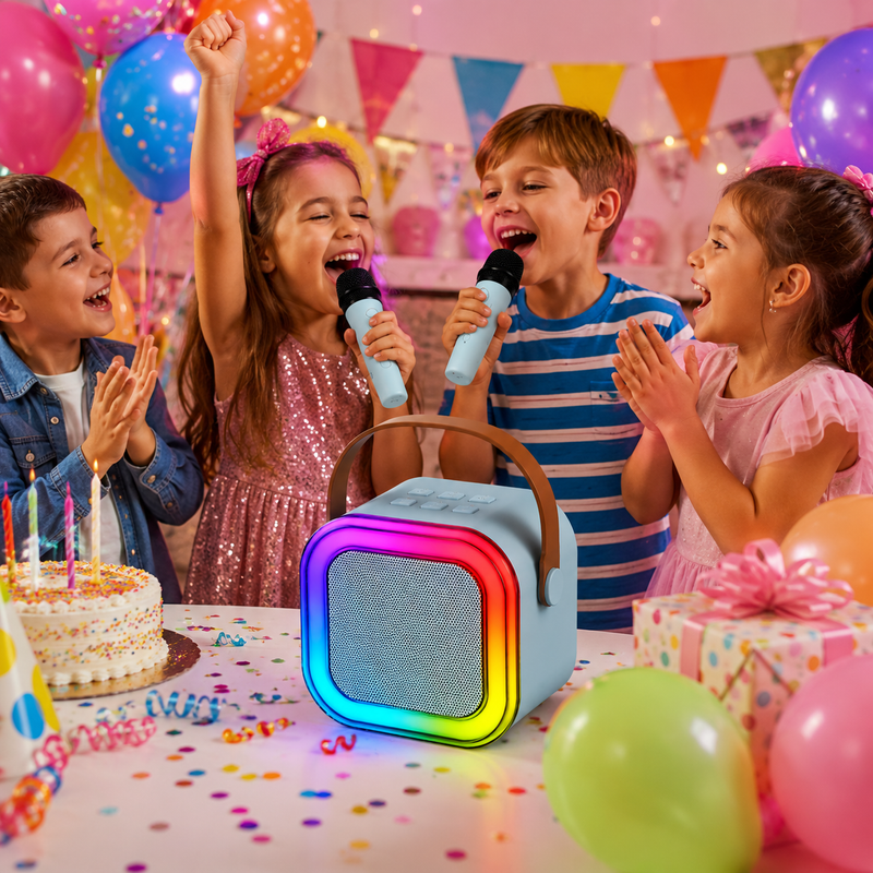 Boxă Karaoke Portabilă cu 2 Microfoane Wireless, Bluetooth și Lumini RGB-6