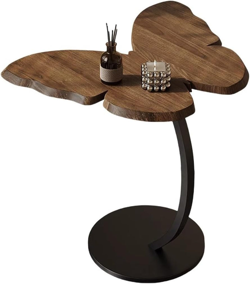 Măsuță decorativă în formă de fluture, blat aspect lemn și picior metalic, maro-negru-6
