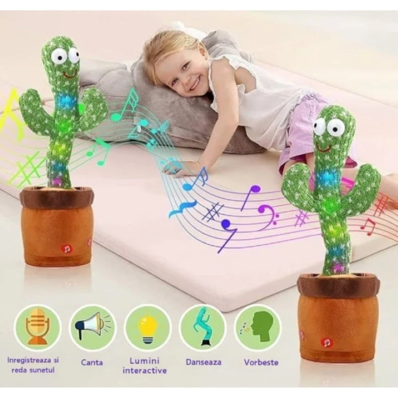 Jucărie Interactivă Cactus Vorbitor Dansează Cântă USB Verde
